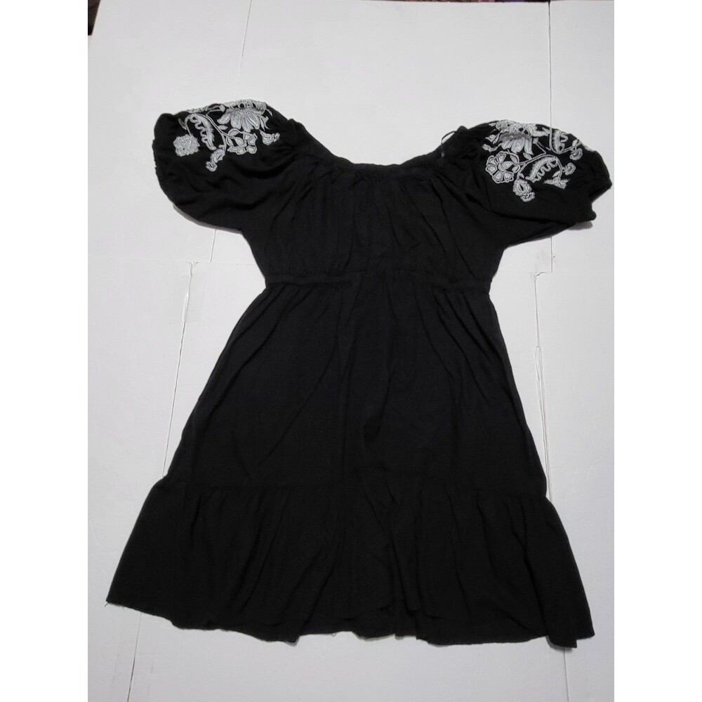 (#L6) Chic Connection Ruffle Sundress Bubble Sleeve Black Embroidered Floral 2X